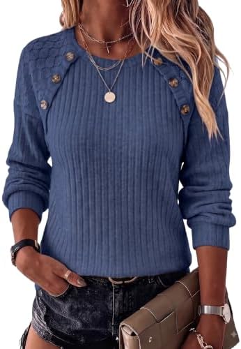 Blue Sweaters Long Sleeve Shirts Fall Tops