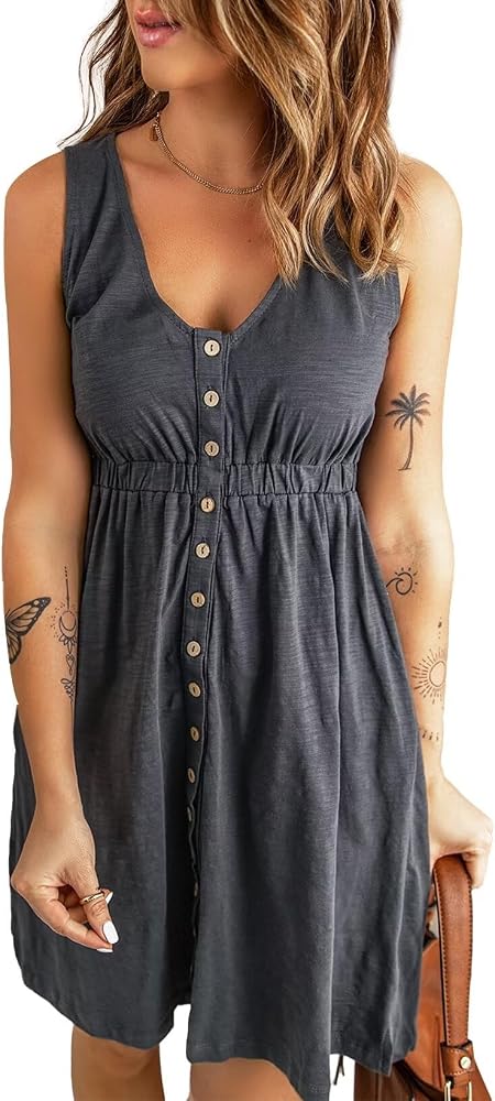 Gray Casual Summer 2025 Fashion V Neck Sleeveless Button Down