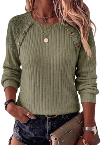 Green Sweaters Long Sleeve Shirts Fall Tops