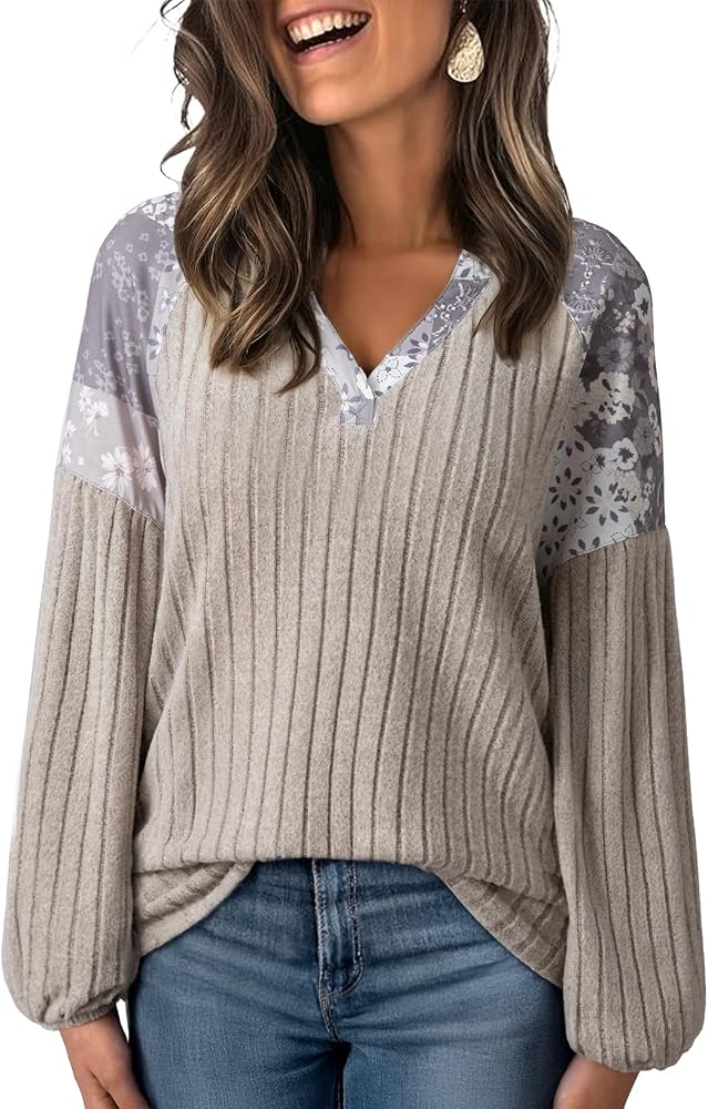 Parchment Sweaters for V Neck Casual Knit Long Sleeve Tops